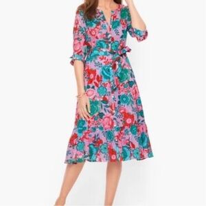 Talbots Pink and Green Floral Long Sleeve Dress